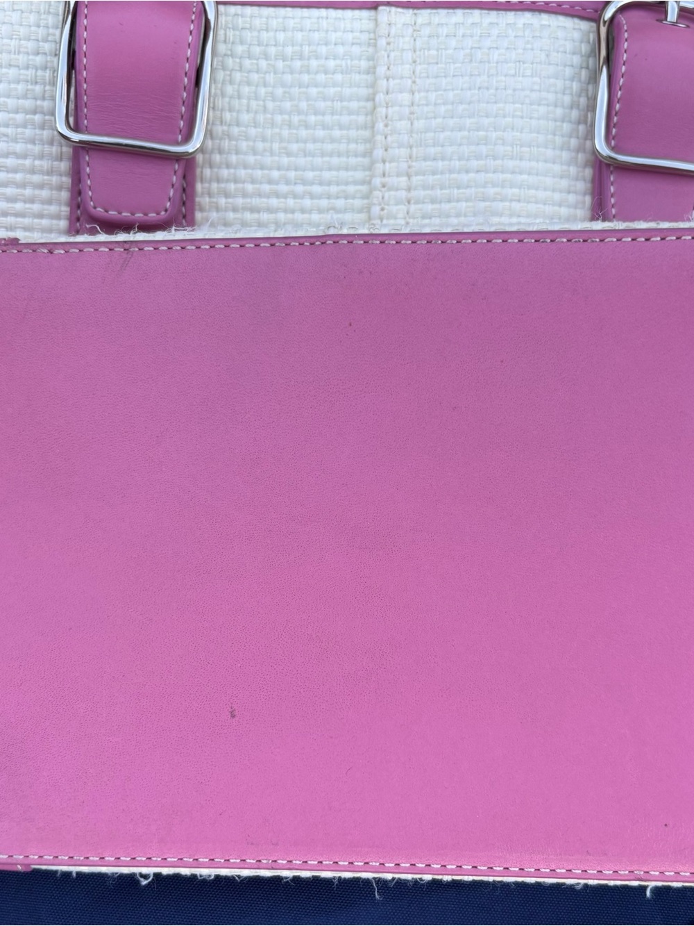 Coach Pink and White Woven Tote with Leather Trim - Picture 5 of 7